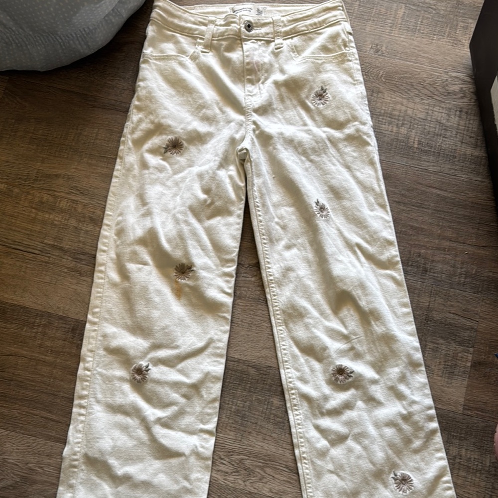 Abercrombie Kids White Wide-Leg Jeans
